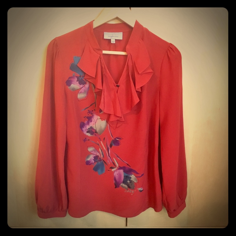 Nordstrom Orange Floral Silk Blouse